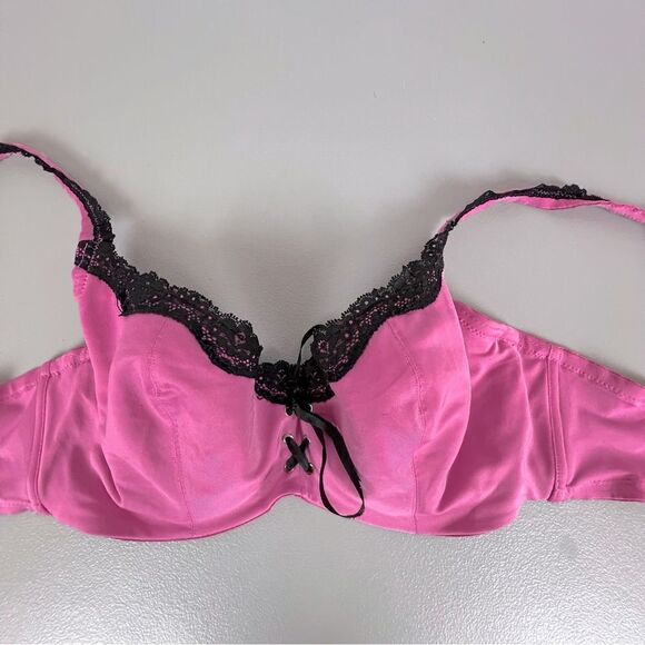 FREDERICKS OF HOLLYWOOD BRA DARK PINK WITH BLACK LACE TRIM SIZE 40D - Picture 5 of 5